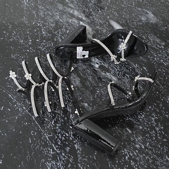 BRAND NEW WILD DIVA ELEGANT RHINESTONE STRAPPY BLOCK-HEEL SANDAL - Picture 8 of 16